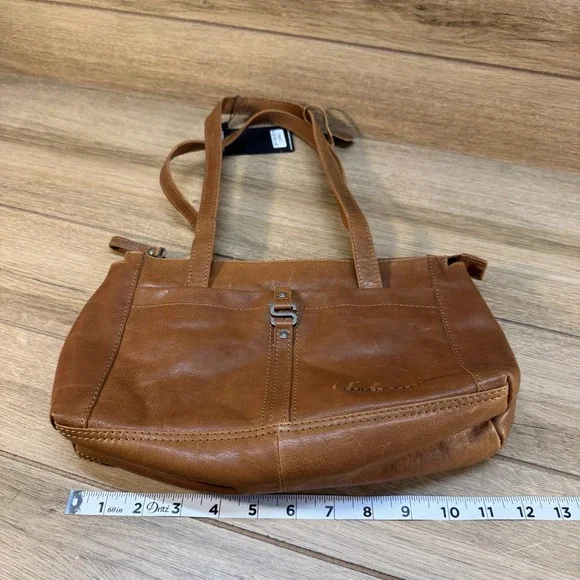 New Spikes & Sparrow Medium Leather Double Strap Shoulder Bag Cognac Brown - Picture 9 of 10